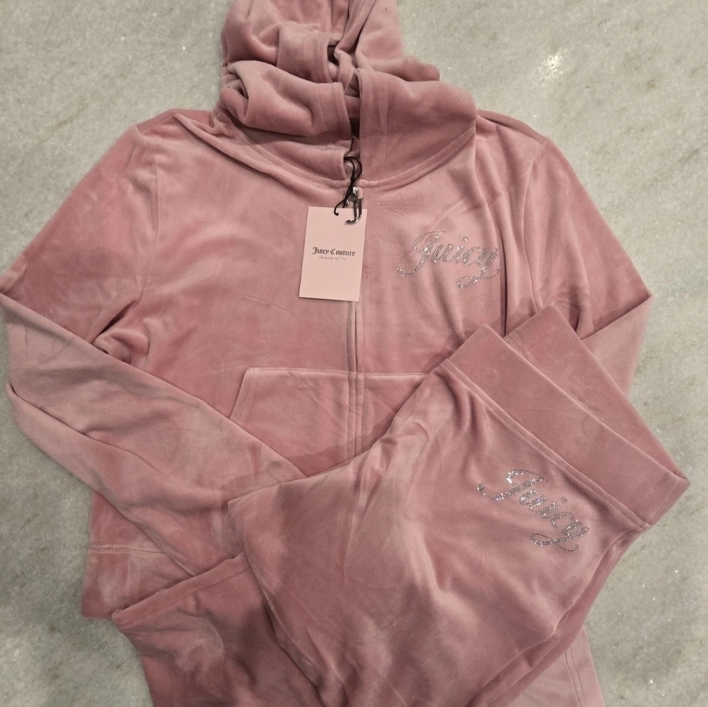 Juicy Couture Large Rose velour rhinestone bling tracksuit Y2k Brand New Gift